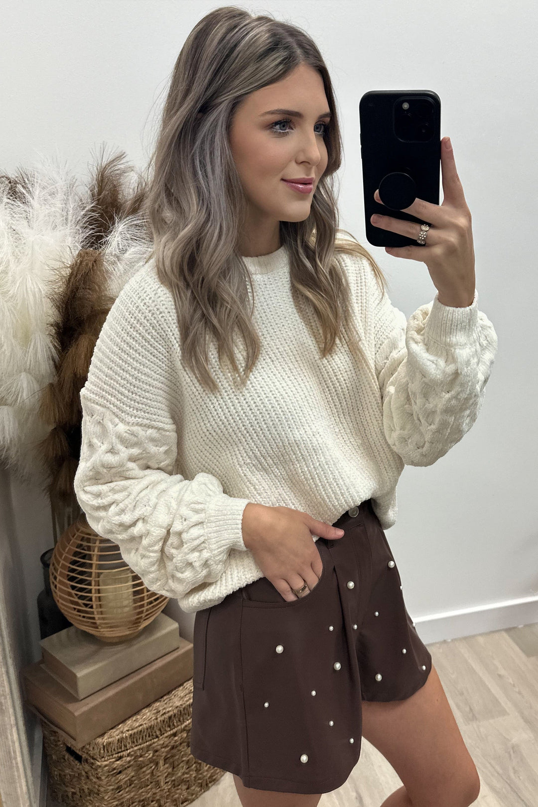 "Pearly Eyed" Pleather Shorts (Chocolate) - Happily Ever Aften