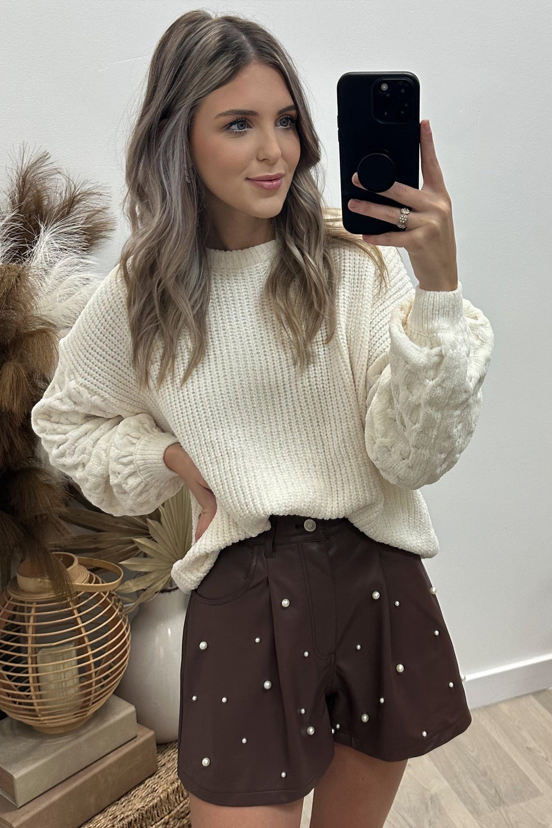 "Pearly Eyed" Pleather Shorts (Chocolate) - Happily Ever Aften