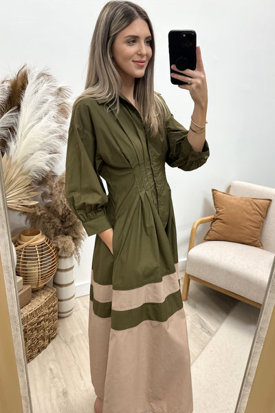 "Pep In Your Step" Dress (Olive) - Happily Ever Aften