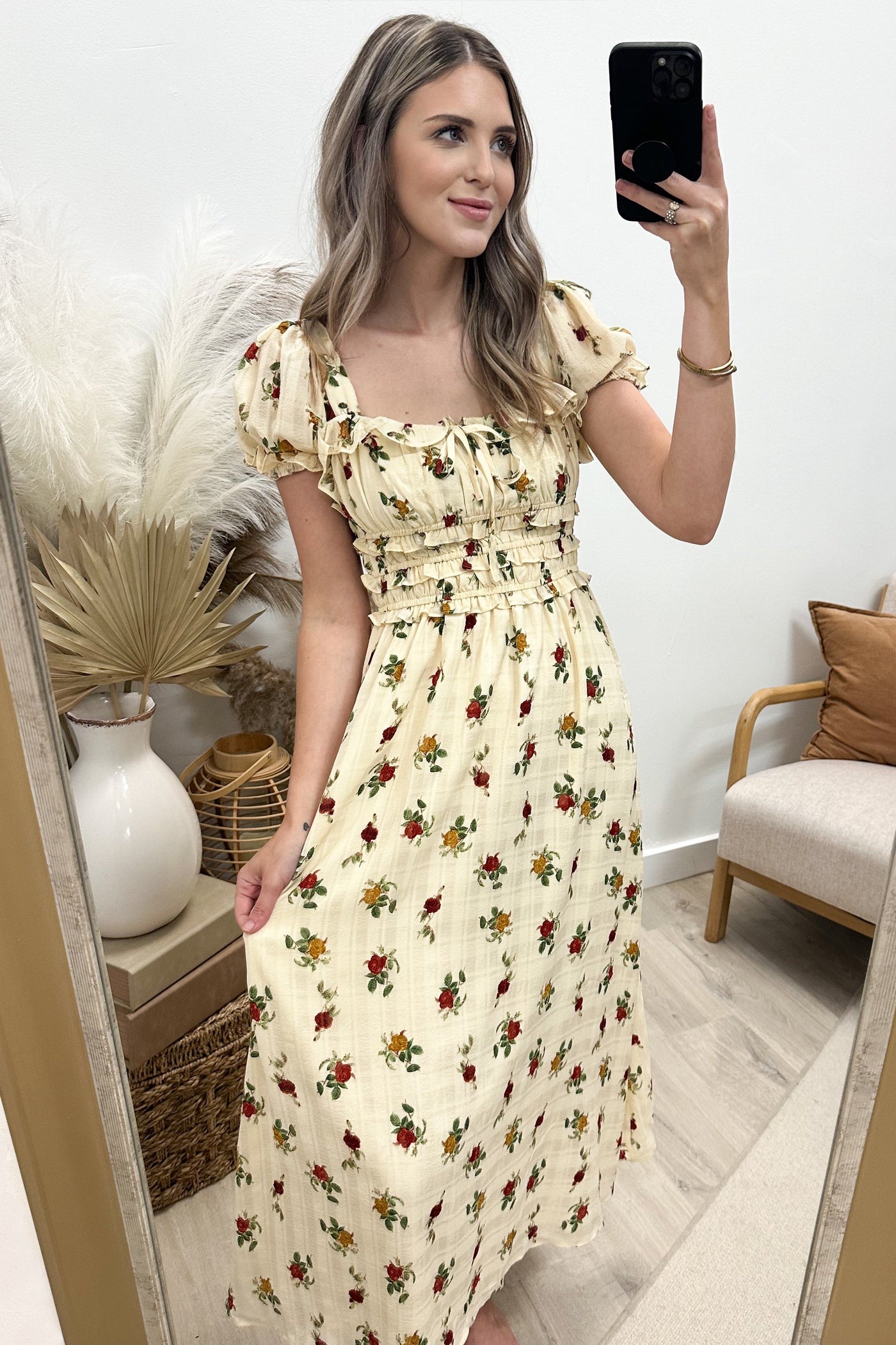 "Petal Of My Eye" Dress (Cream/Multi Floral) - Happily Ever Aften