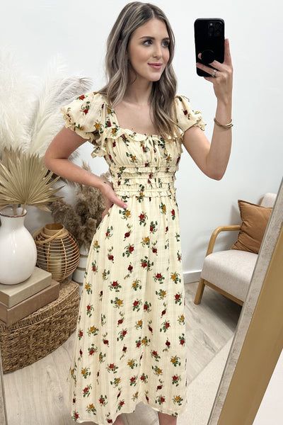 "Petal Of My Eye" Dress (Cream/Multi Floral) - Happily Ever Aften