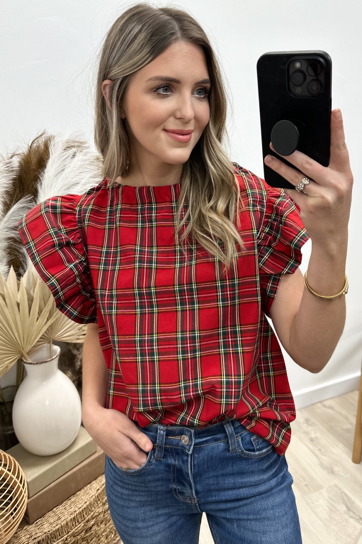 "Plaid About You" Blouse - Happily Ever Aften