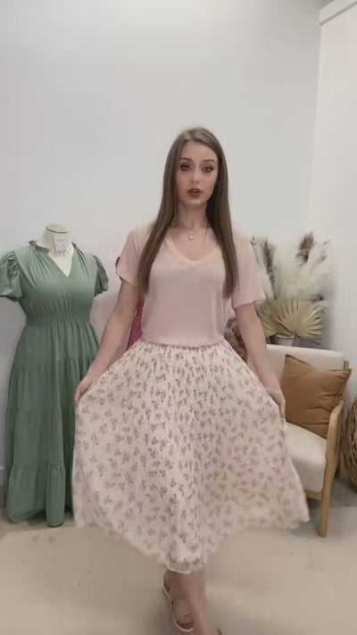 "Petal Whispers" Midi Skirt (Cream/ Pink)