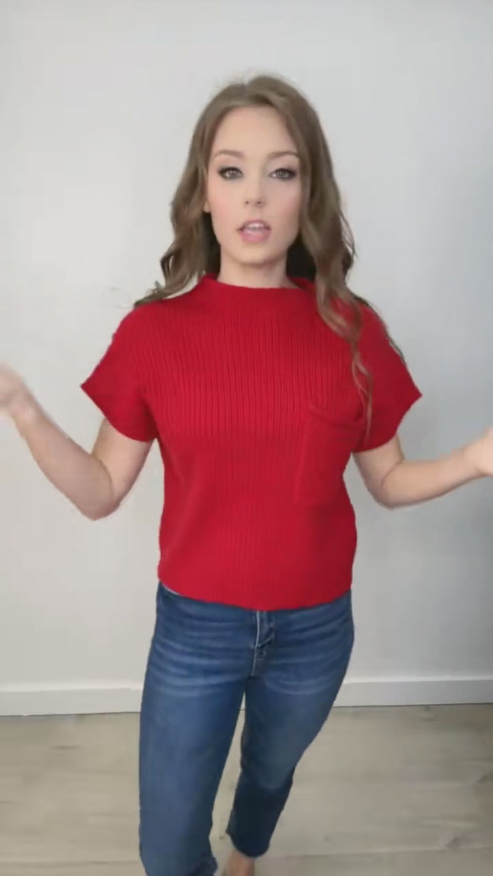 "Power Plays" Sweater Top (Red)