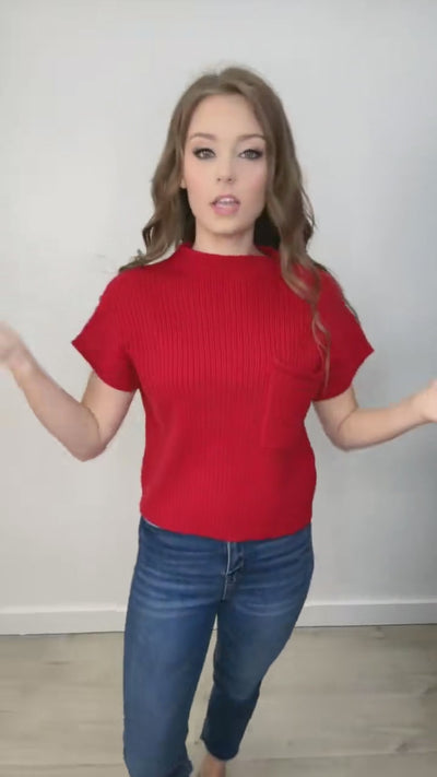 "Power Plays" Sweater Top (Red)