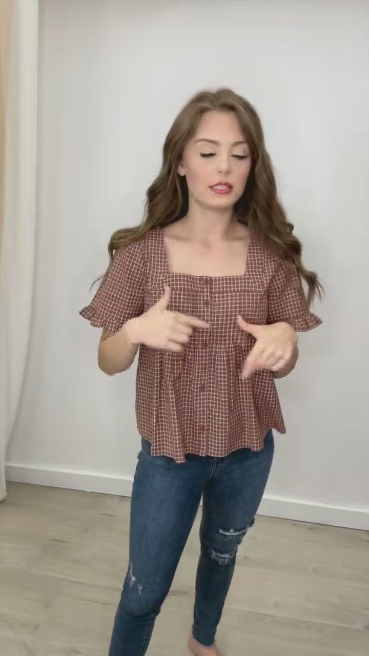 "Playful Plaid" Blouse (Brown/Cream)