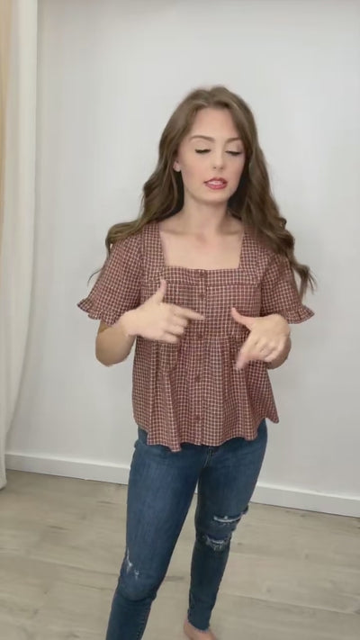 "Playful Plaid" Blouse (Brown/Cream)