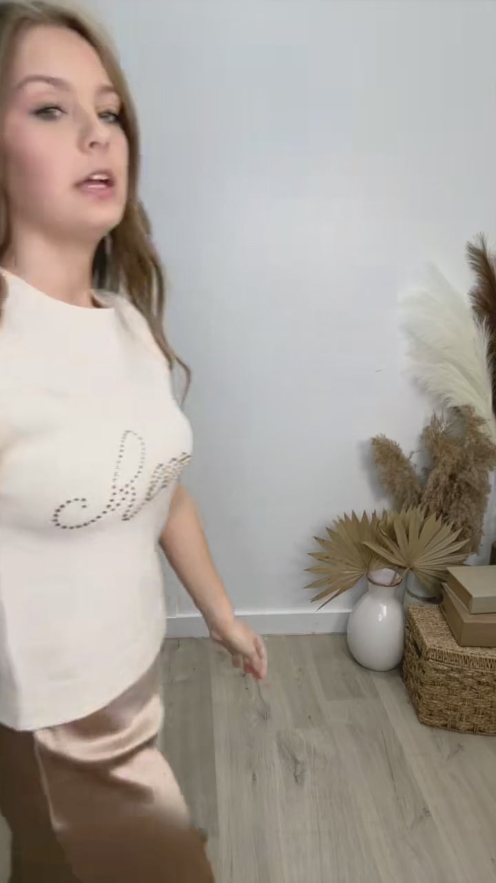 "Rhinestone Toasts" Sweater Top (Cream)