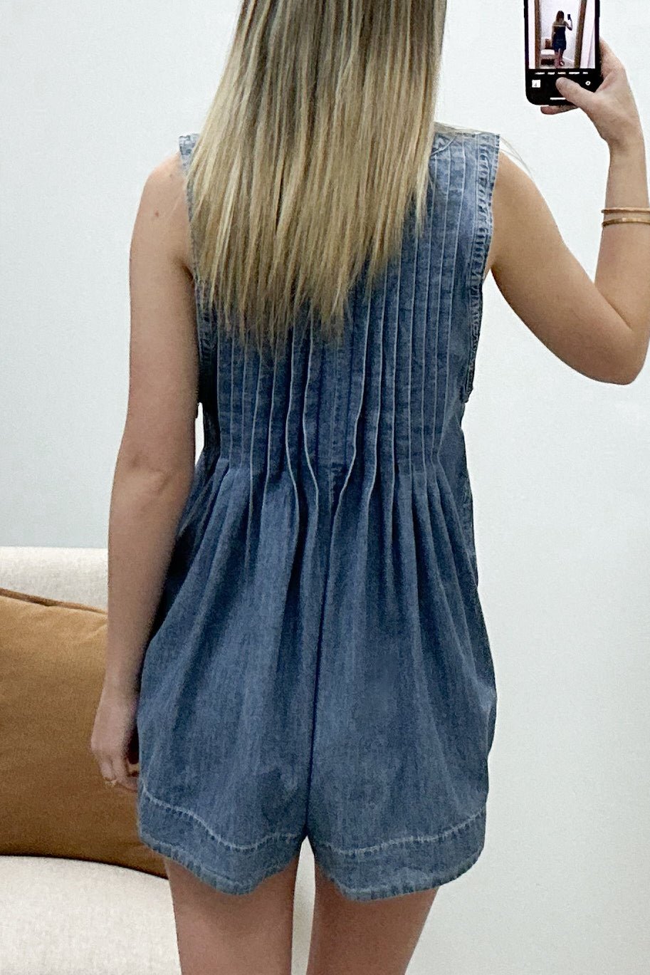 "Radiant Rhythm" Romper (Denim) - Happily Ever Aften