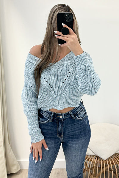 "Relaxing With Knits" Sweater (Pale Blue) - Happily Ever Aften