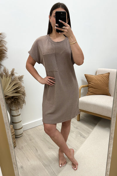"Ribbed & Relaxed" Dress (Acorn) - Happily Ever Aften
