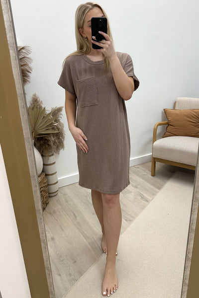 "Ribbed & Relaxed" Dress (Acorn) - Happily Ever Aften
