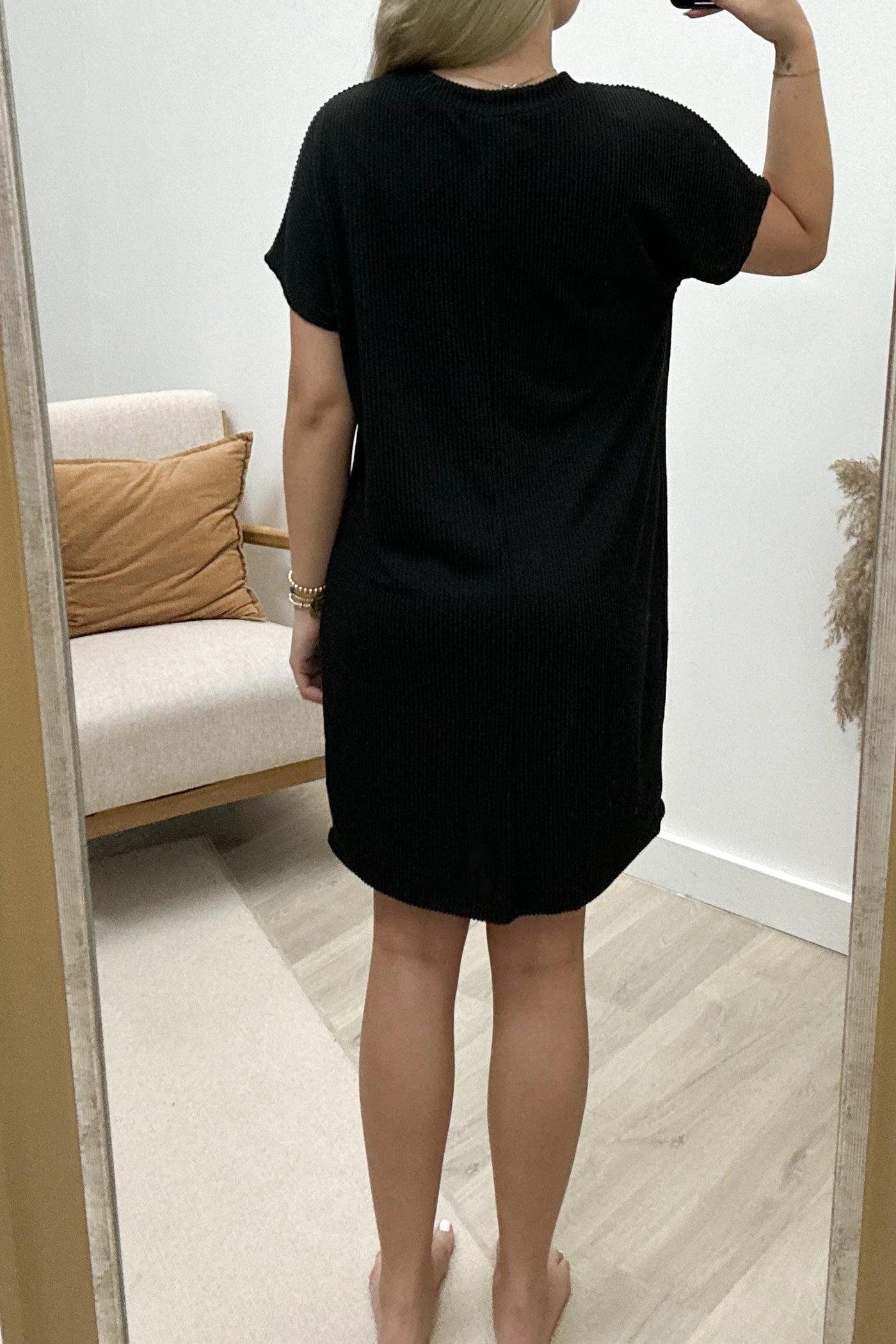 "Ribbed & Relaxed" Dress (Black) - Happily Ever Aften