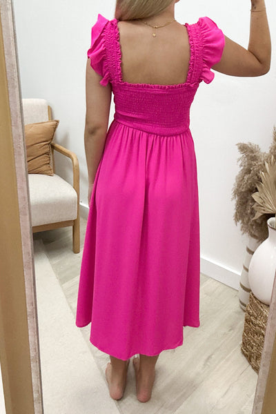"Ruffle Some Feathers" Dress (Hot Pink) - Happily Ever Aften