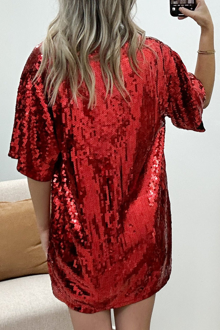 "Santa Baby" Sequin Dress (Red) - Happily Ever Aften