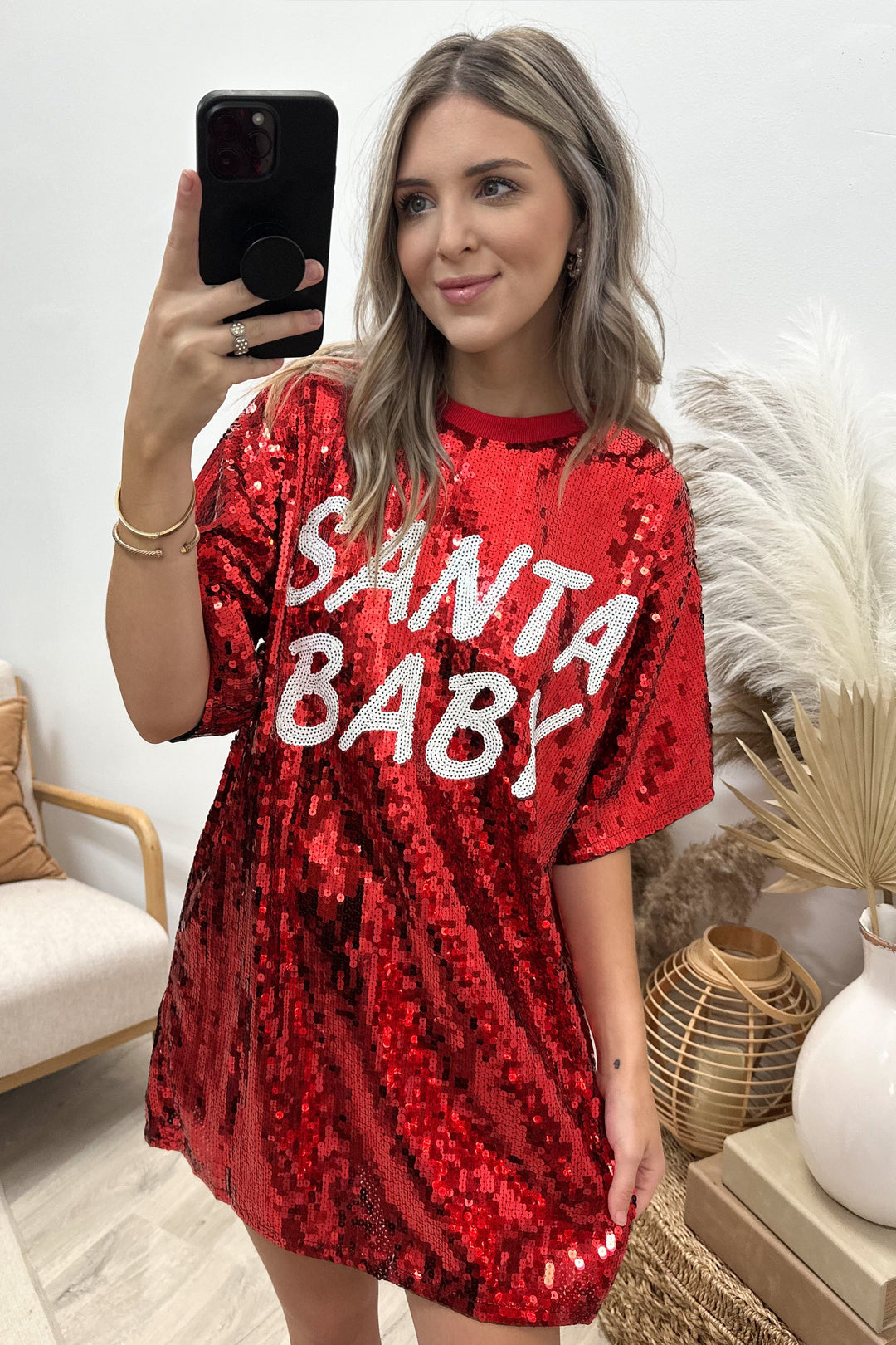 "Santa Baby" Sequin Dress (Red) - Happily Ever Aften