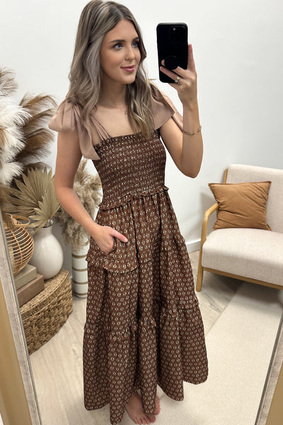 "Serene Blossoms" Dress (Brown) - Happily Ever Aften