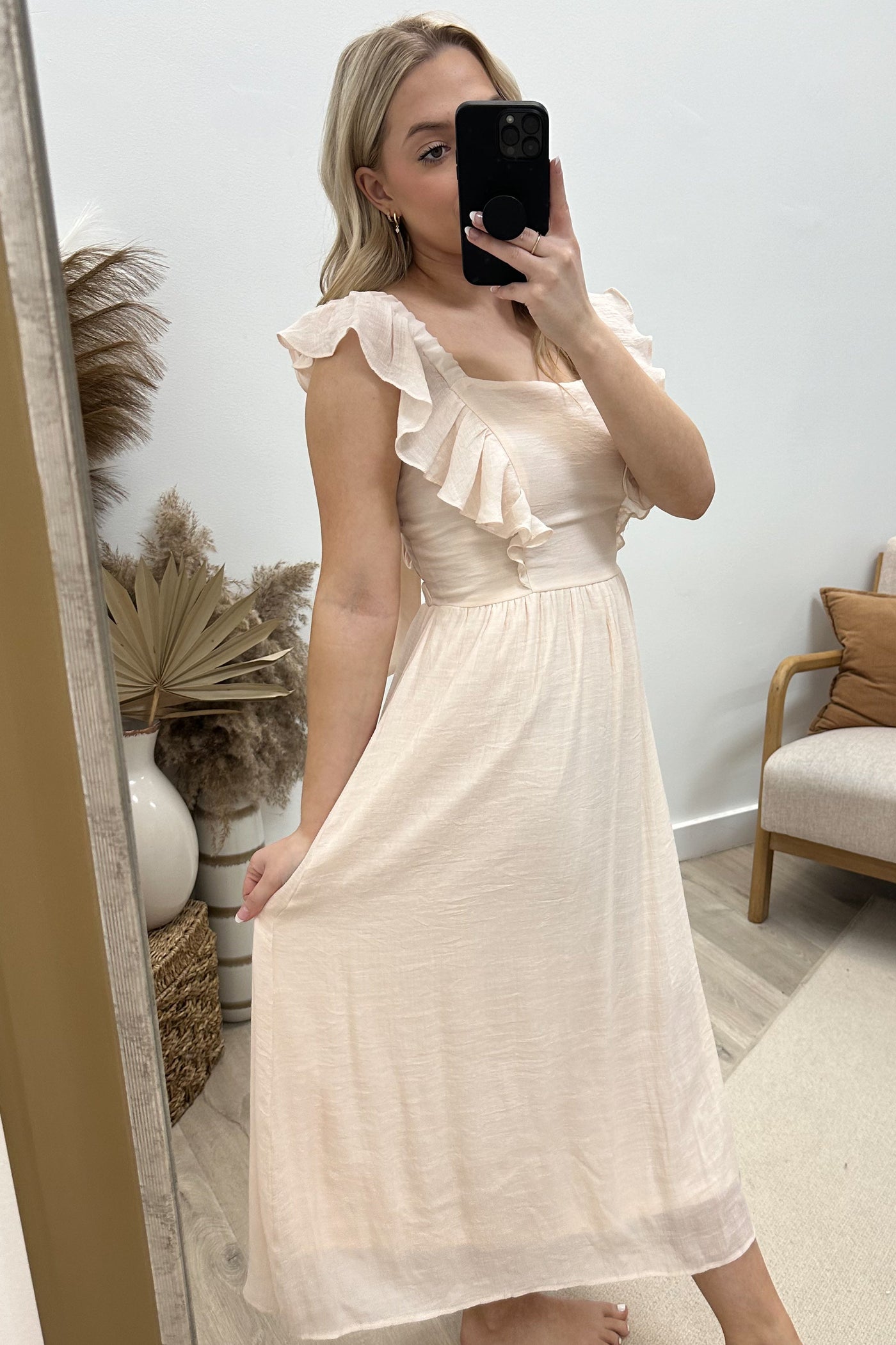 "She's A Keeper" Midi Dress (Light Taupe) - Happily Ever Aften