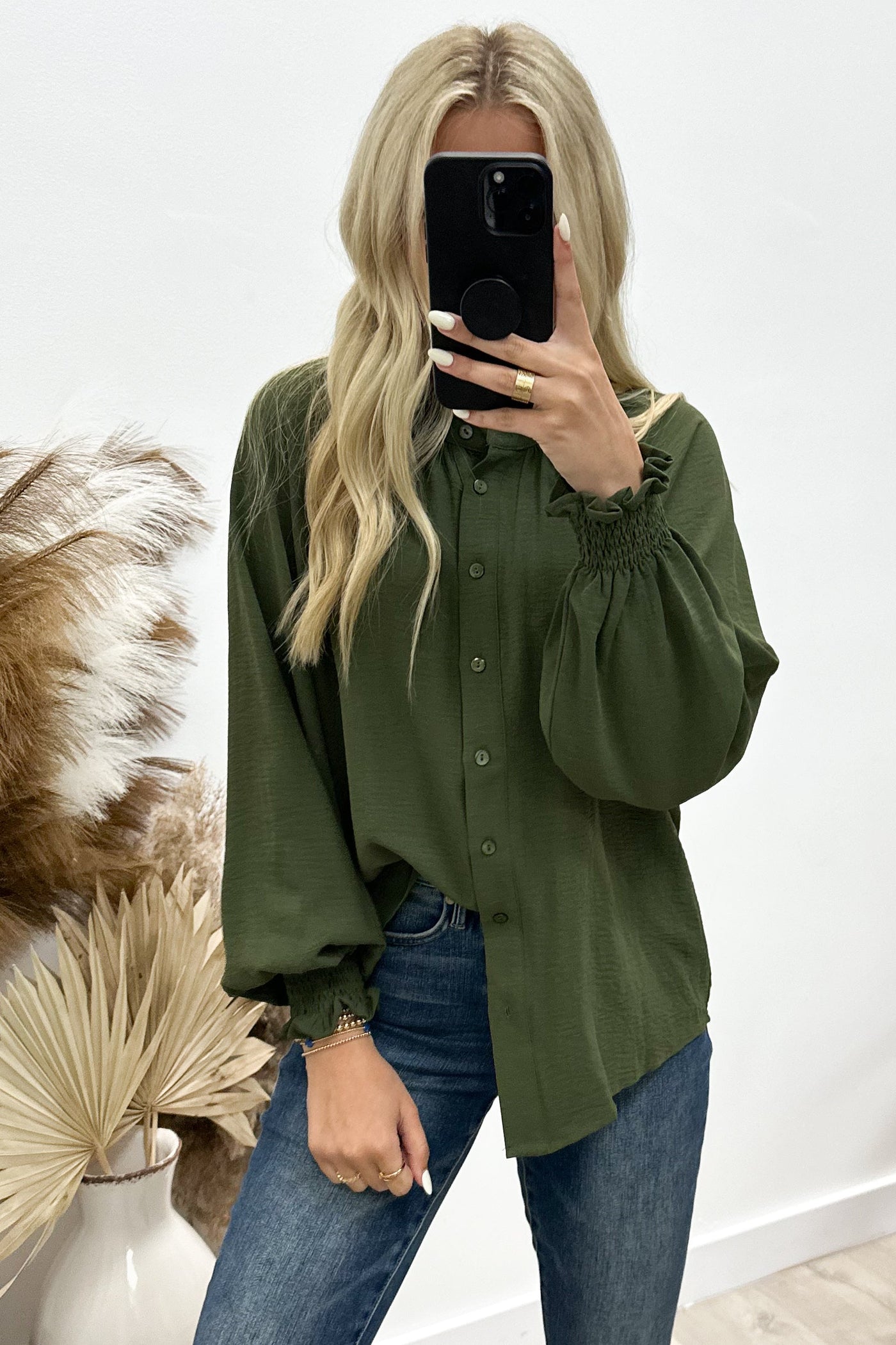 "She's My Dream" Blouse (Olive) - Happily Ever Aften