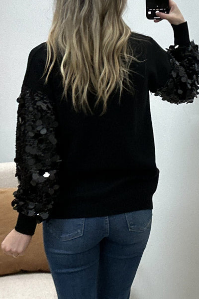 "Shimmering Delight" Sweater (Black) - Happily Ever Aften