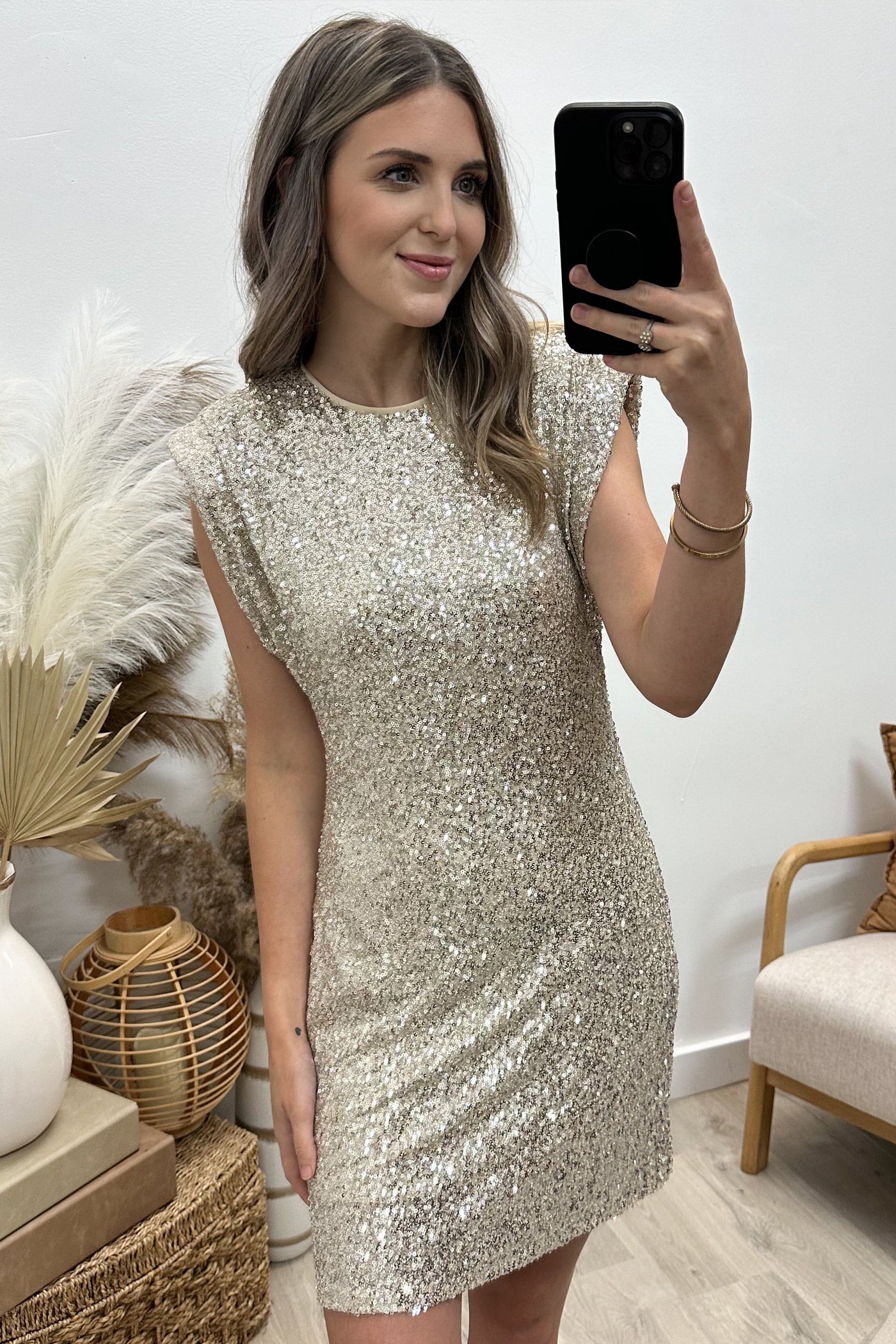 "Shine Bright" Dress (Champagne) - Happily Ever Aften