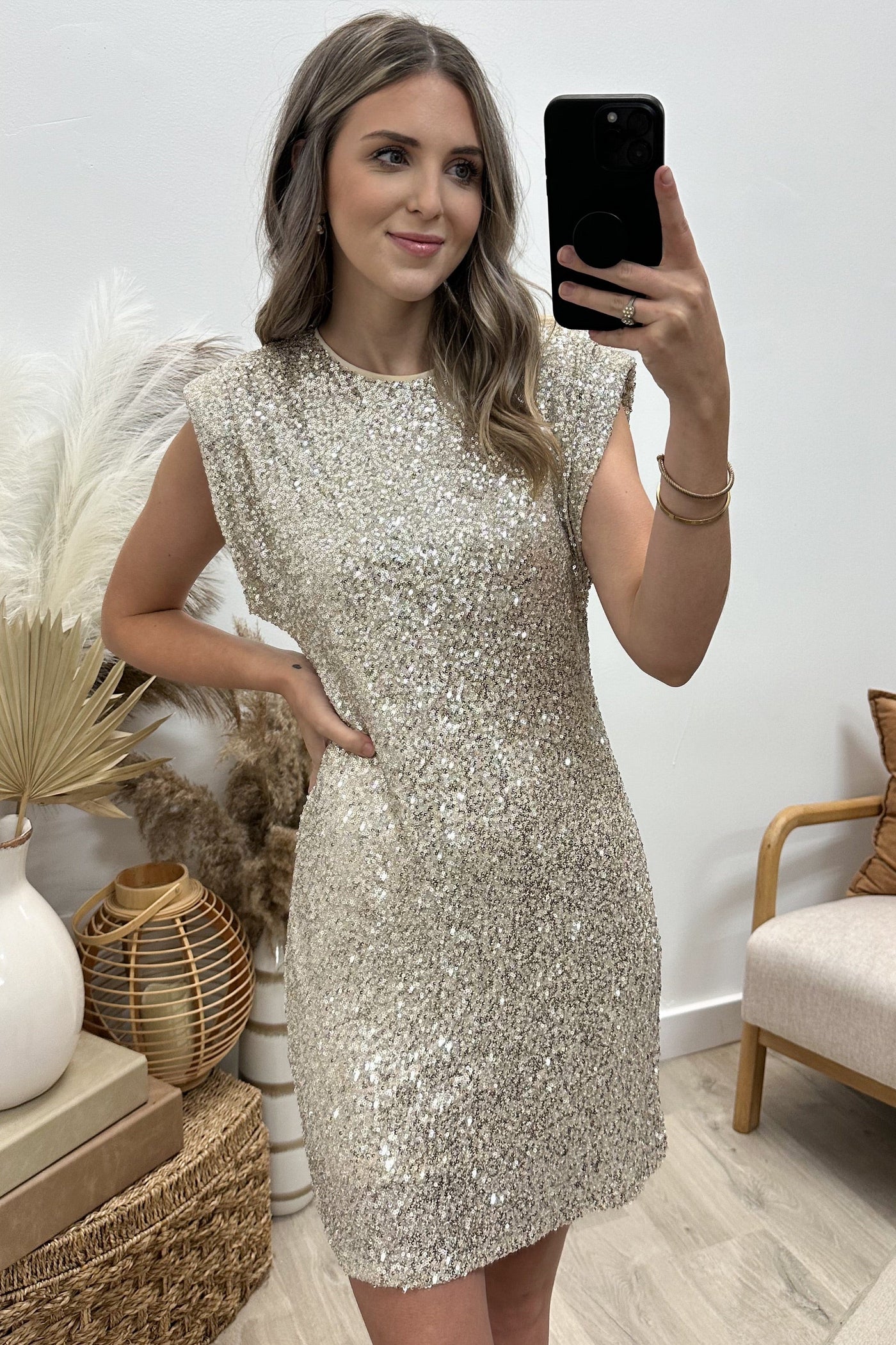 "Shine Bright" Dress (Champagne) - Happily Ever Aften