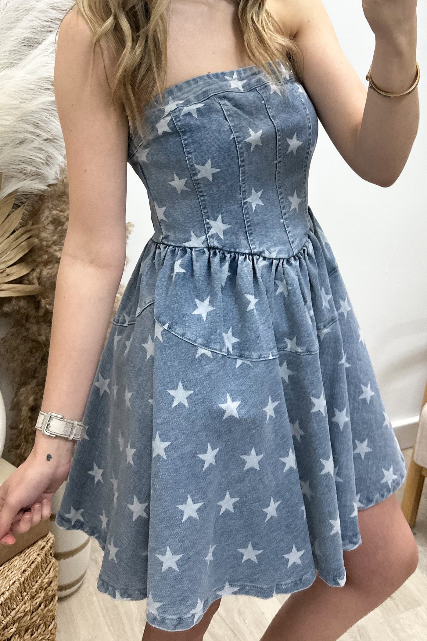 "Shoot For The Stars" Dress (Denim) - Happily Ever Aften