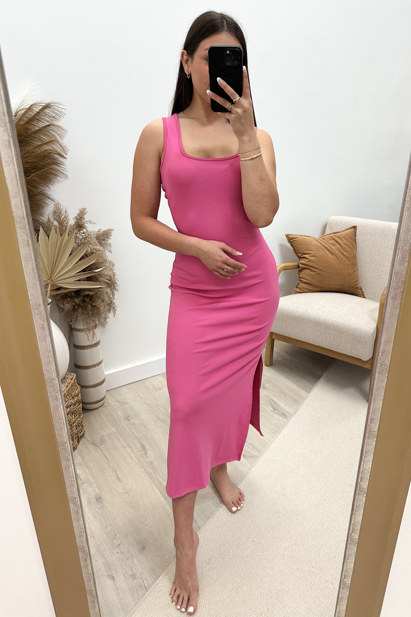"Simple Statements" Midi Dress (Hot Pink) - Happily Ever Aften