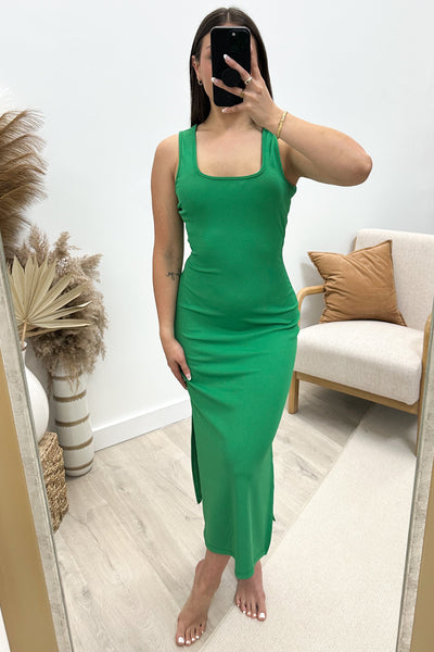 "Simple Statements" Midi Dress (Kelly Green) - Happily Ever Aften