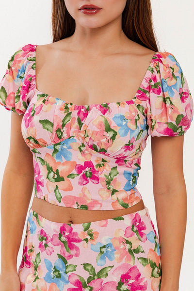 "Simply Blooming" Crop Top (Pink) - Happily Ever Aften