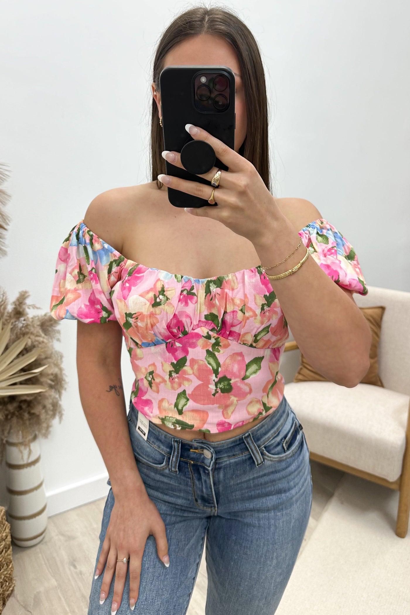 "Simply Blooming" Crop Top (Pink) - Happily Ever Aften