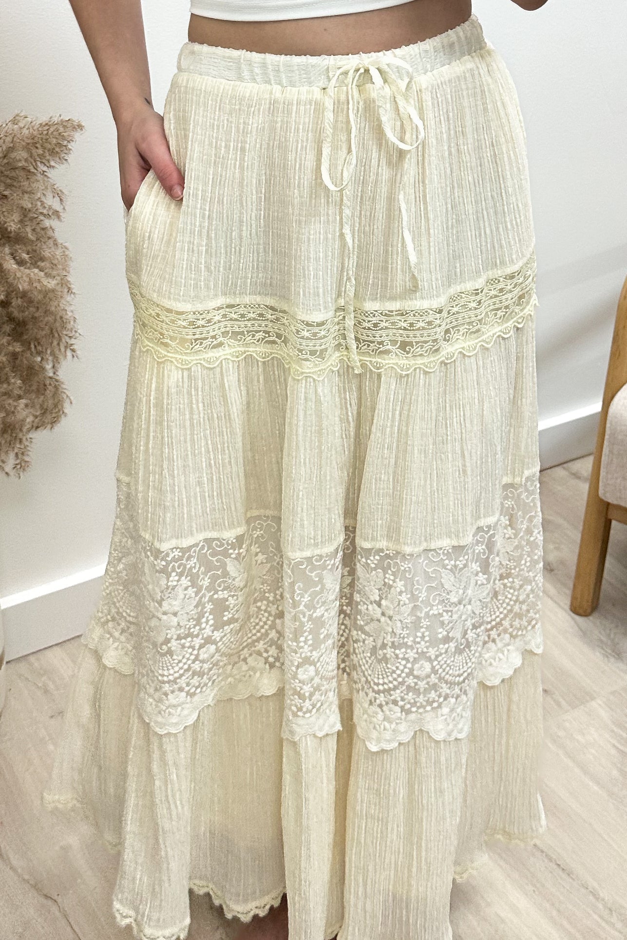 "Simply Her" Maxi Skirt (Cream) - Happily Ever Aften