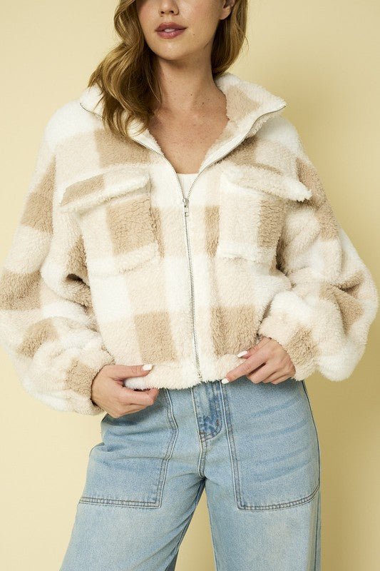 "Soft & Sweet" Jacket (White/Taupe) - Happily Ever Aften