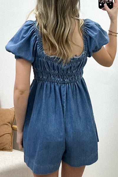 "Someone's Light" Romper (Washed Denim) - Happily Ever Aften