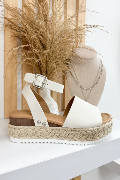 Sophia Espadrille Platform Sandals (Off White) - Happily Ever Aften
