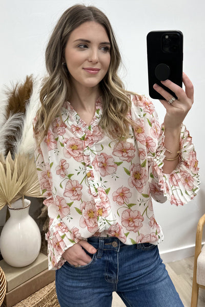 "Spring Daydream" Blouse (Ivory Multi) - Happily Ever Aften