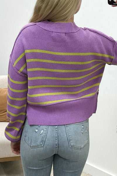 "Spring Stripes" Sweater (Lavender) - Happily Ever Aften
