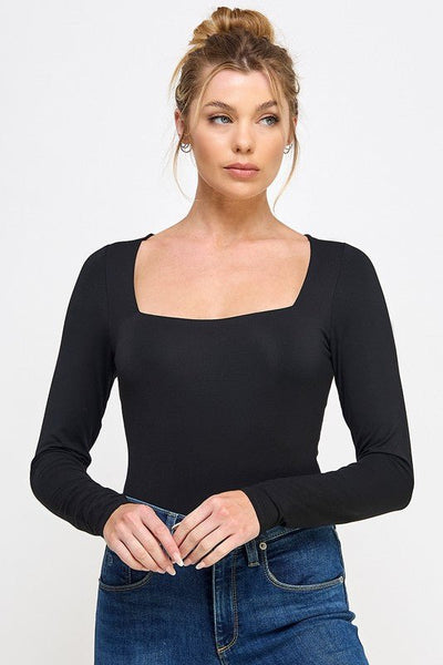 "Square Up" Bodysuit (Black) - Happily Ever Aften