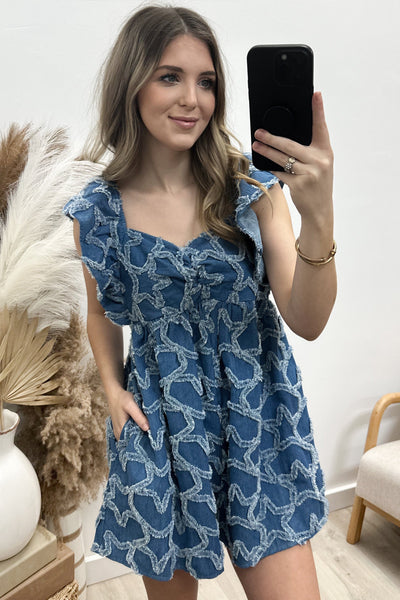 "Star Of The Show" Romper (Denim) - Happily Ever Aften