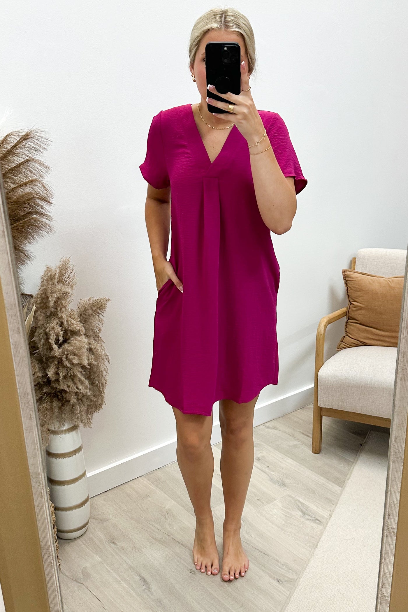 "State Of Balance" Dress (Magenta) - Happily Ever Aften