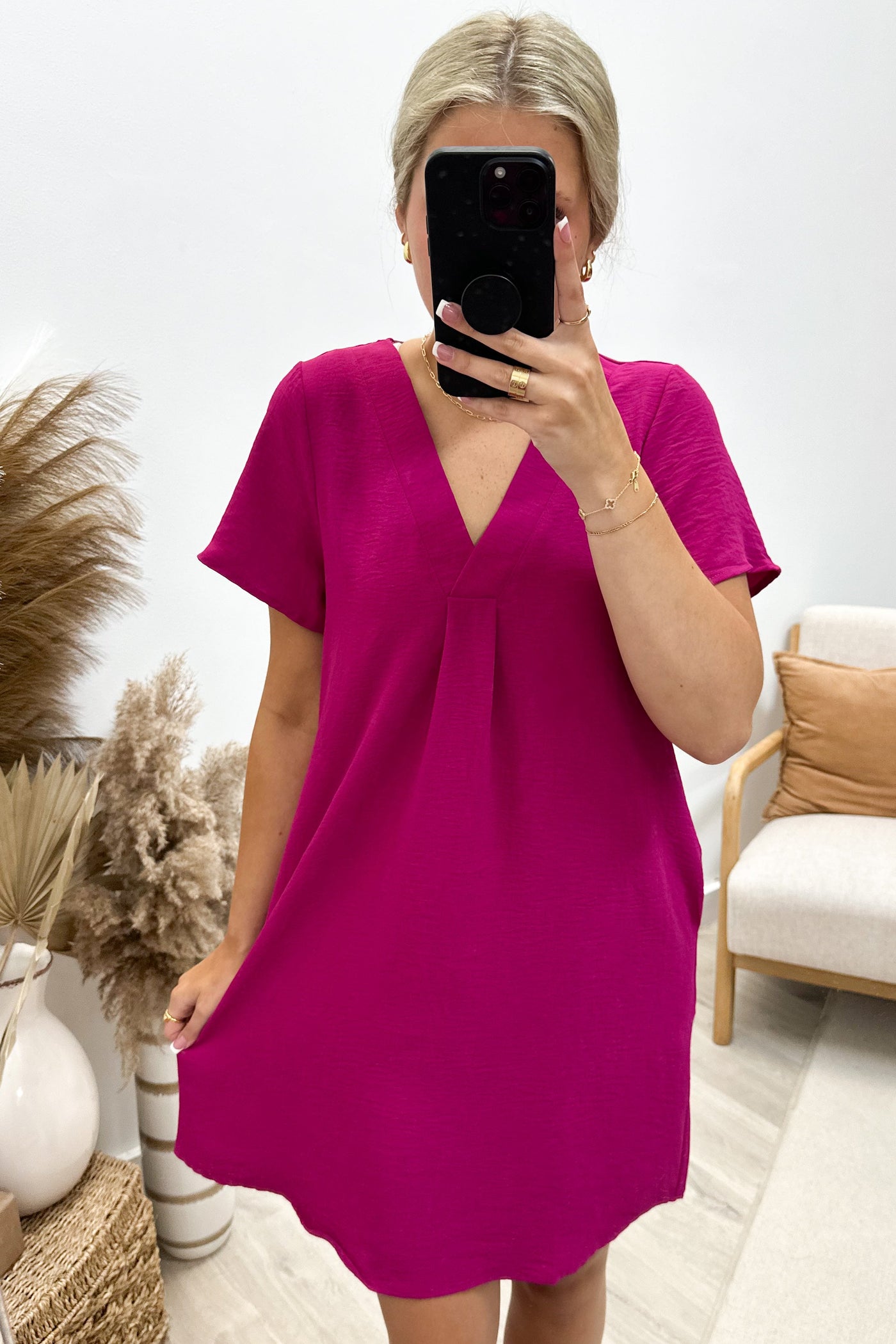 "State Of Balance" Dress (Magenta) - Happily Ever Aften