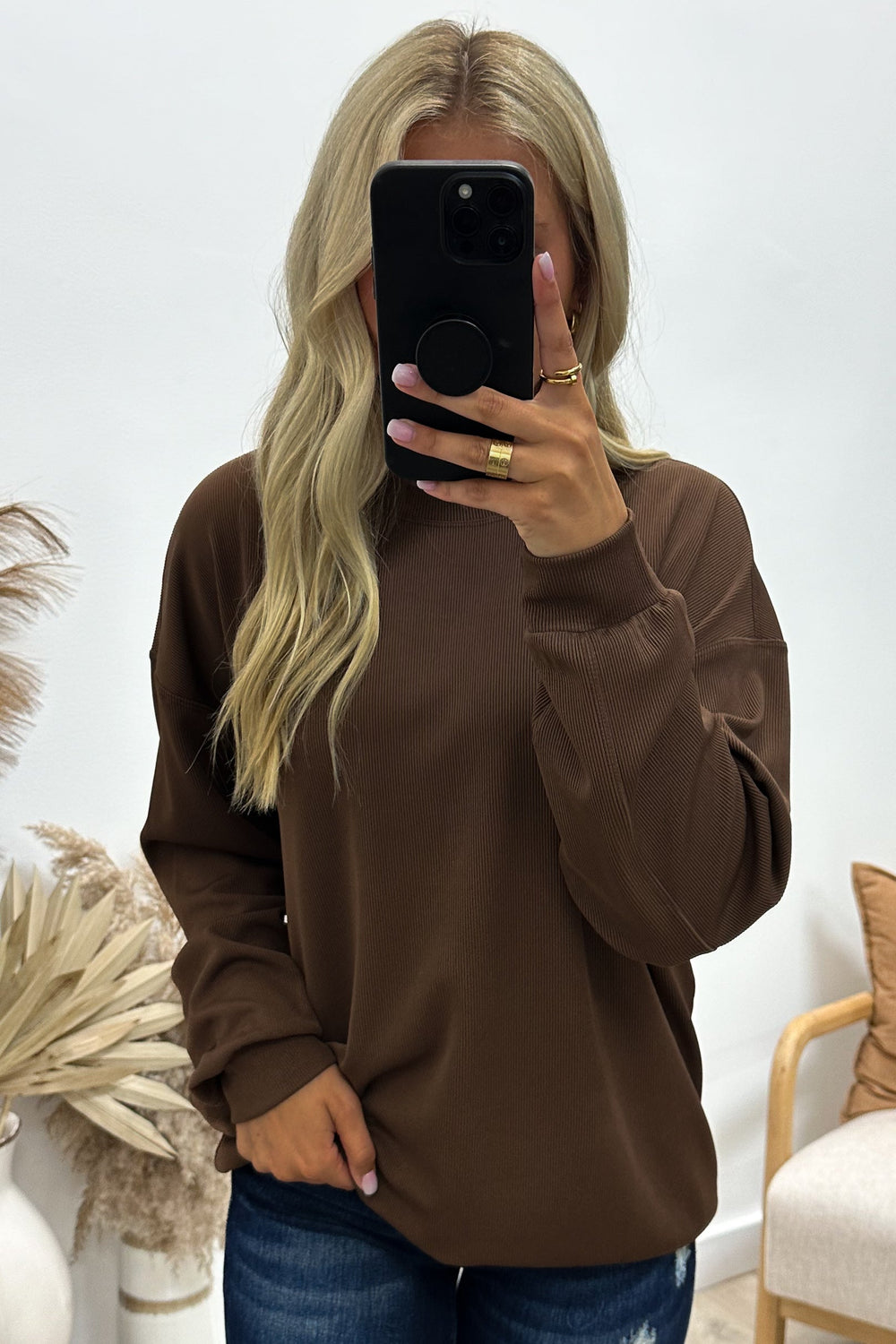 "Stay Optimistic" Sweatshirt (Chocolate) - Happily Ever Aften