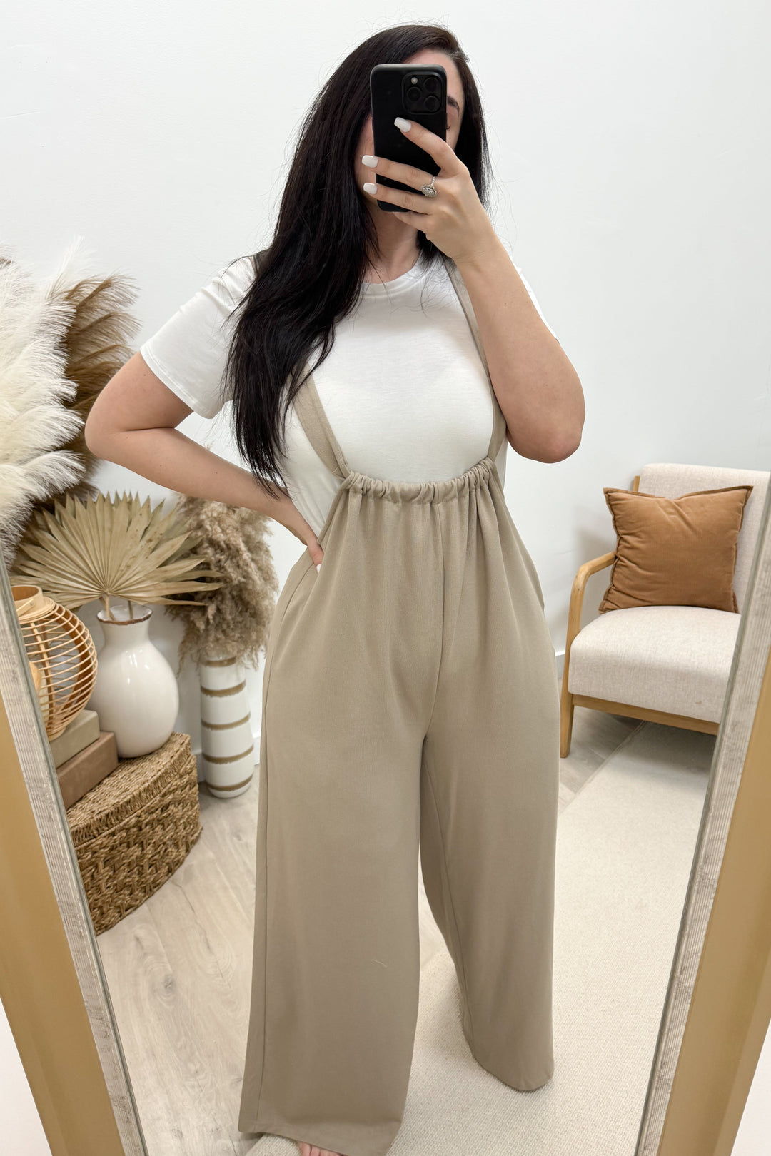 "Step Aside" Jumpsuit (Beige) - Happily Ever Aften