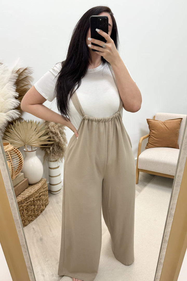 "Step Aside" Jumpsuit (Beige) - Happily Ever Aften