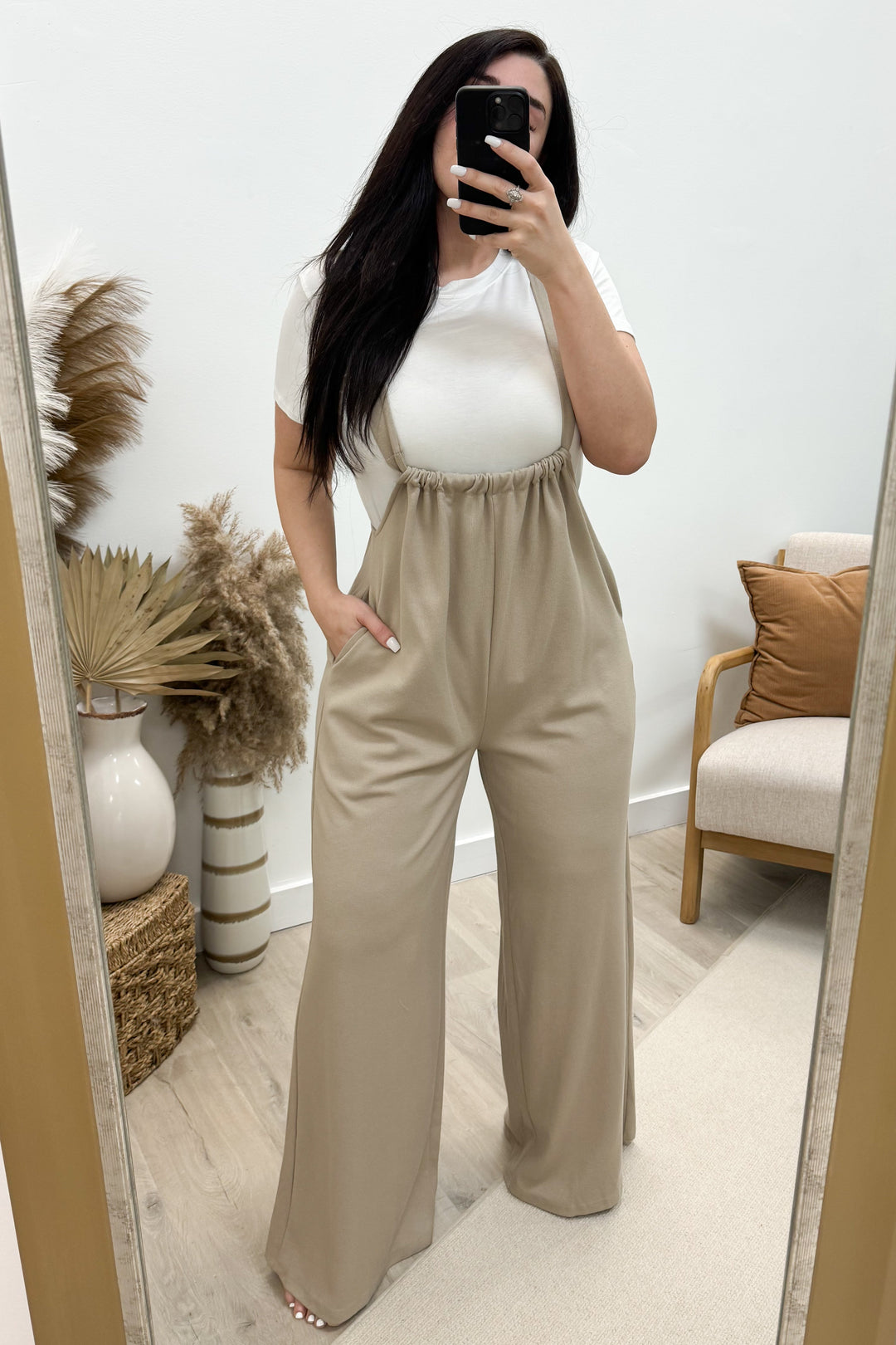 "Step Aside" Jumpsuit (Beige) - Happily Ever Aften