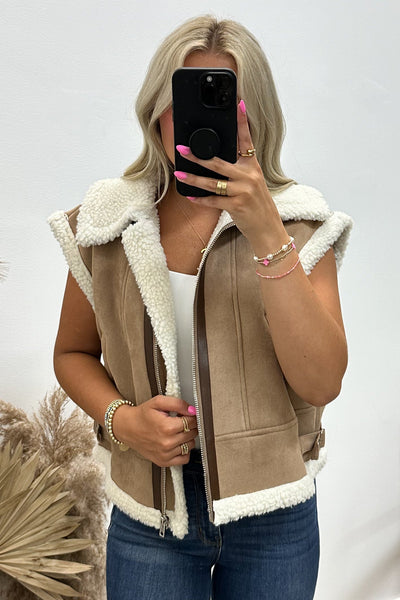 "Suede My Way" Vest (Light Camel) - Happily Ever Aften