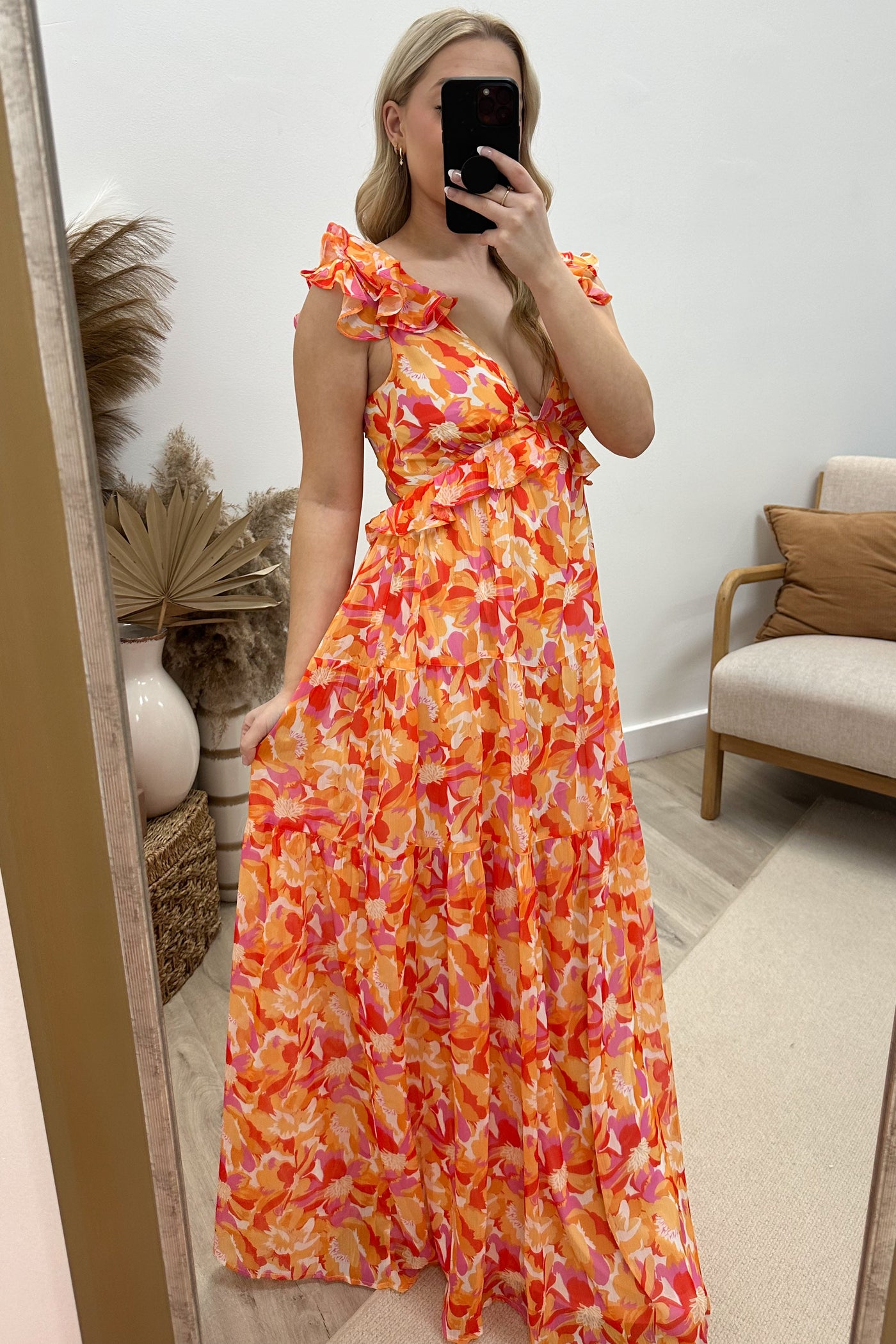 "Sun-Kissed Sweetheart" Maxi Dress (Pink/Orange) - Happily Ever Aften