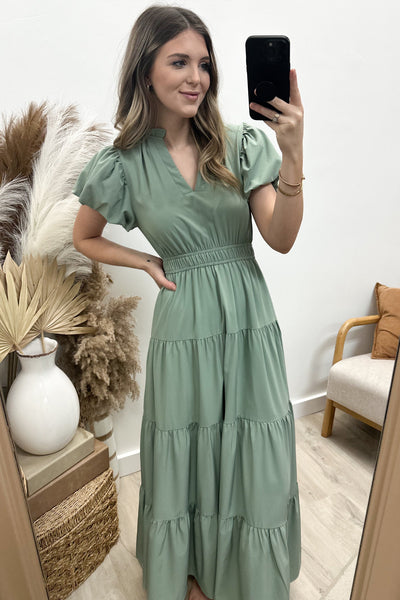 "Sunday Brunch" Maxi Dress (Sage) - Happily Ever Aften