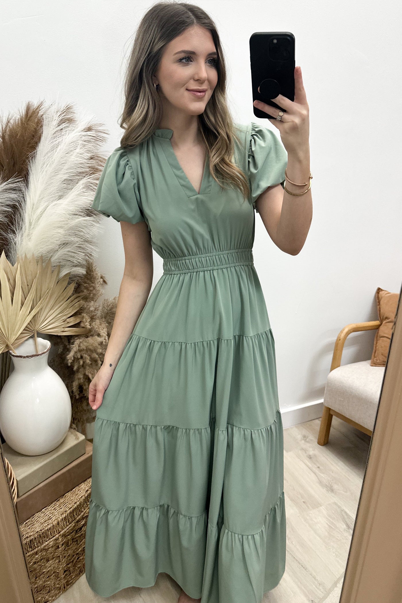 "Sunday Brunch" Maxi Dress (Sage) - Happily Ever Aften