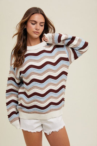 "Swirl Around" Sweater (Sky/Espresso) - Happily Ever Aften